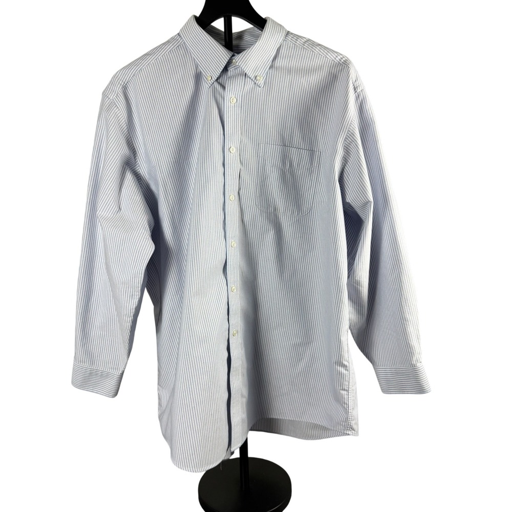 LL Bean Mens Traditional Fit Pinstripe Button Down Shirt Blue White 17-33 209411